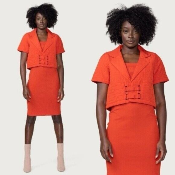 NWT [SET] Honor The Gift Service Mini Dress S Red Ribbed Oversized Monogram - Picture 1 of 16